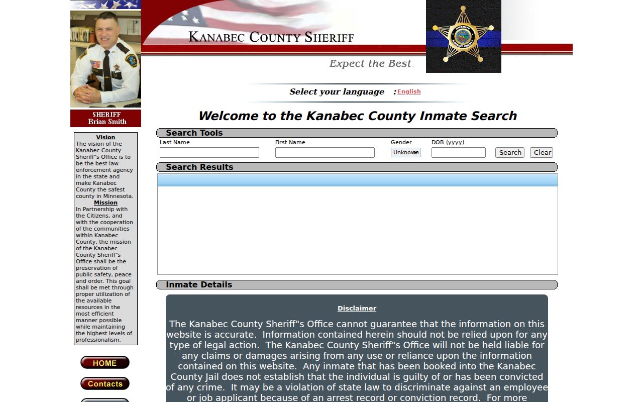 Kanabec County inmate locator search fields used for custody checks rather than outstanding warrant records