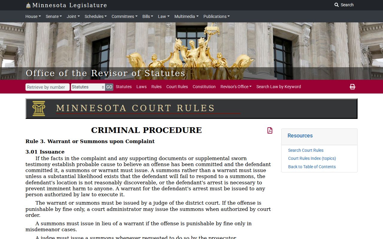 Minnesota court rule showing the judge signature, offense, bail, and appearance requirements behind a Kanabec County arrest warrant