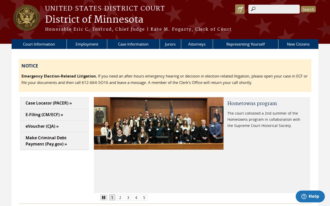 Federal court system page showing that federal warrants sit outside Kanabec County warrant records